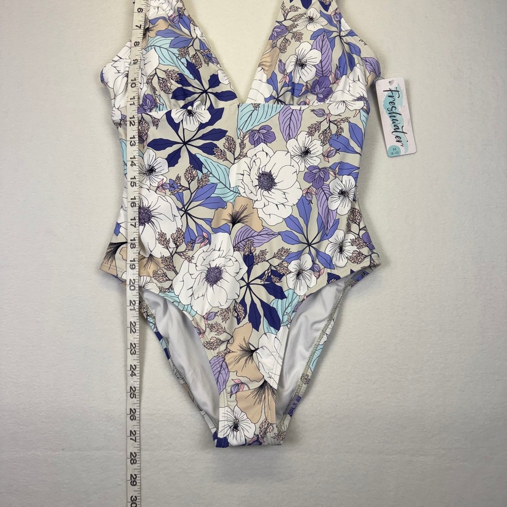 Floral Ruffle V-Neck One Piece Swimsuit WMNS SoftGirl Grandmillenial Cottagecore - Picture 3 of 10